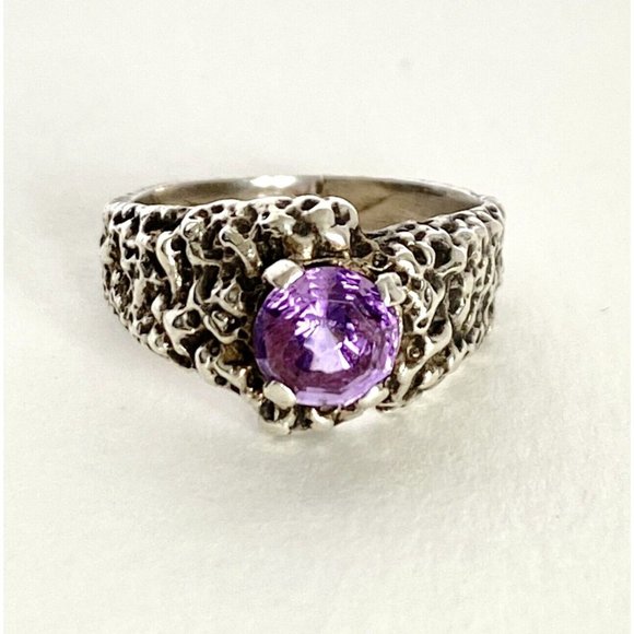 Don Dietz Handmade Amethyst 6mm Gemstone Cast Sterling Silver Ring Size 5.75 - Picture 1 of 16